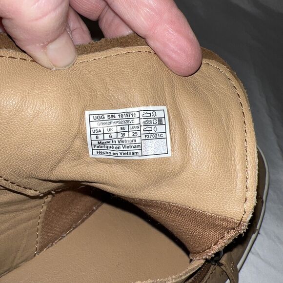 UGG Womens Size 8M Brown Leather Laces Zip Fashion Ankle Boots Bootie - Picture 7 of 8